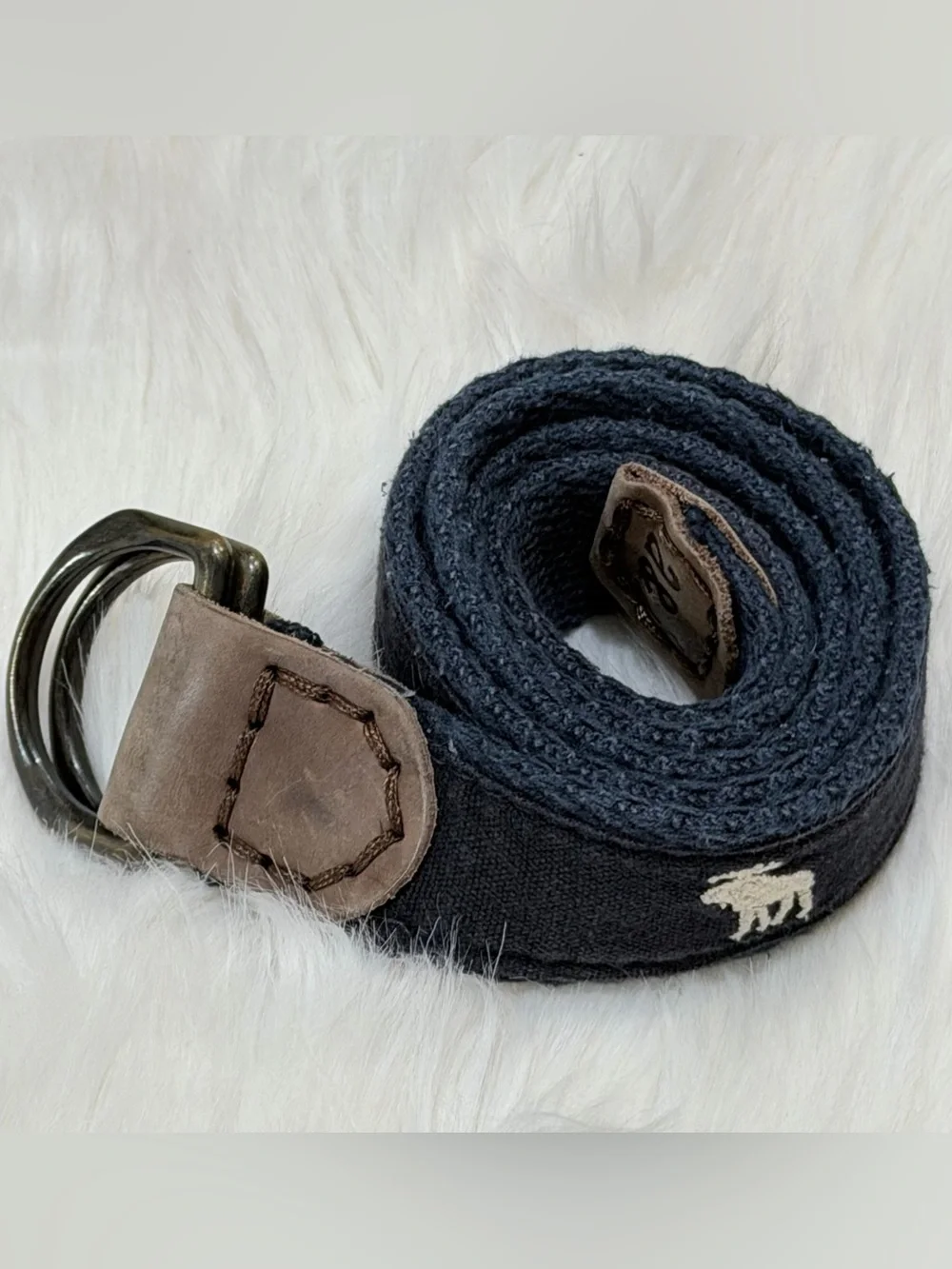 Vintage Abercrombie Kids Boys Navy Blue Embroidered Moose D-Ring Belt L 37”
